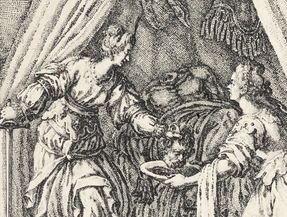 ColeccionMMoret's tweet image. En esta ampliación de un detalle del aguafuerte Judith con la cabeza de Holofernes (h. 1621-1635) se aprecia la curiosa técnica empleada por Jacques #Callot combinando líneas y puntos obtenidos a partir de minúsculas incisiones con el buril sobre la plancha metálica...SIGUE⤵