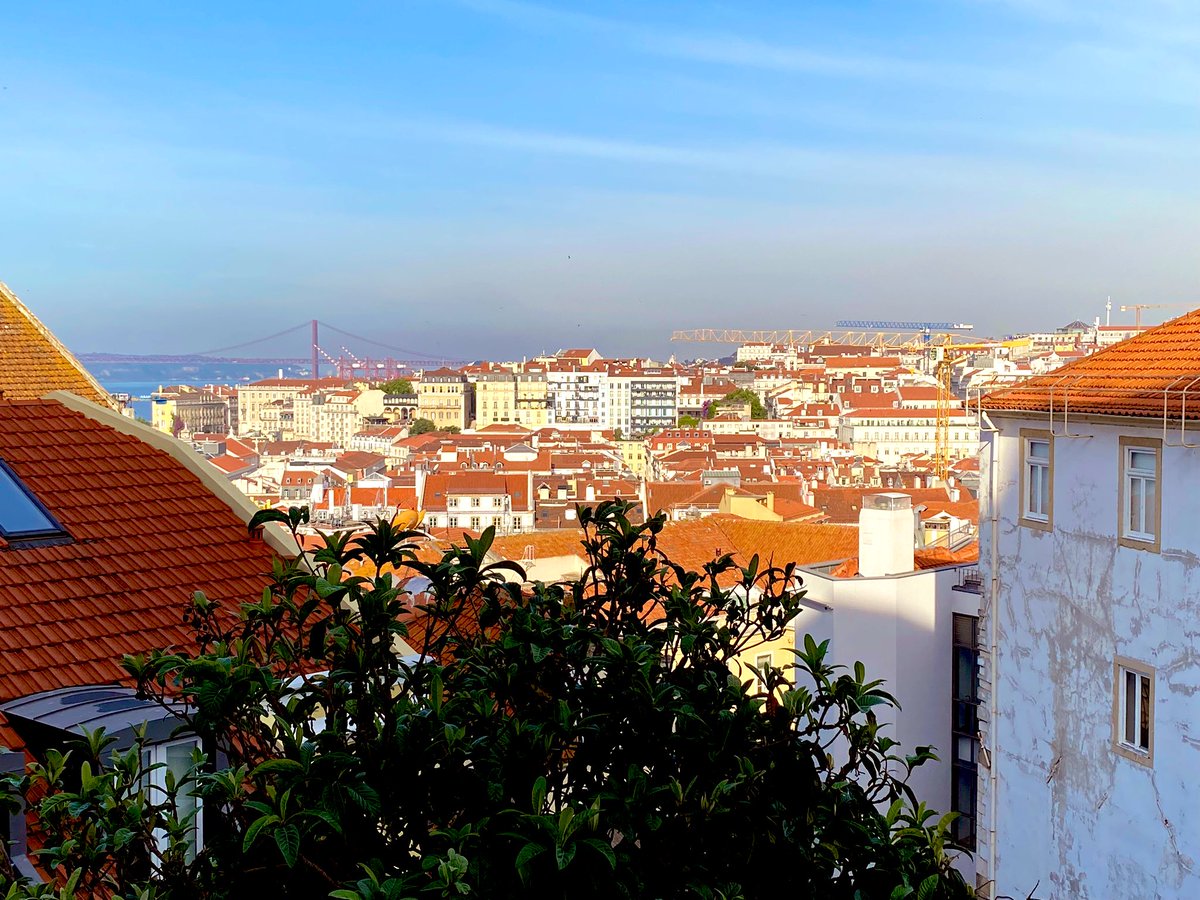 Gm from Lisbon ☀️

It’s pretty and the view &amp; the weather is perfect here 🫶🏻 

just the luggage missed the flight in Amsterdam…not sure if it was the cheese or the weed! 😂😅🙈
