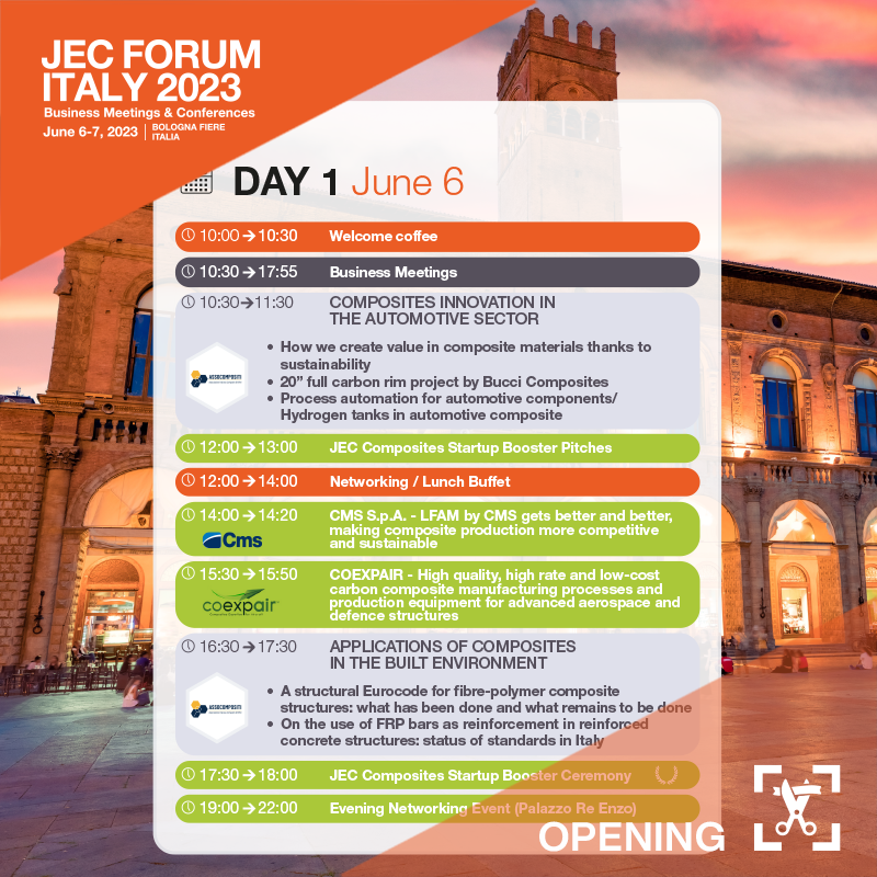 [JEC FORUM ITALY🎬]

WELCOME !

Brace yourselves for two days of inspiring conferences and fruitful business meetings!
#JECItaly #Bologna #composites #startup #engineering #Startupbooster #businessmeetingevent #InEmiliaromagna #TravelER