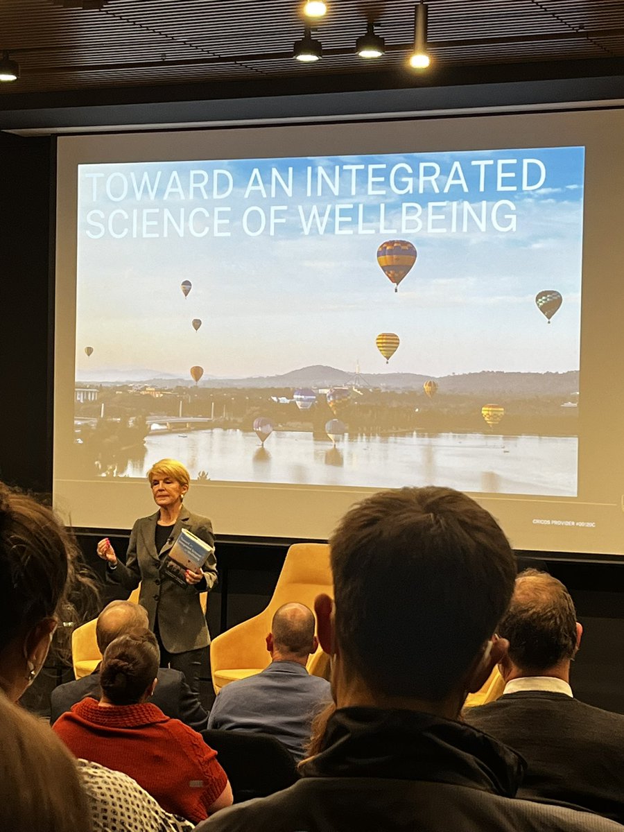 Listening to @HonJulieBishop launch a new book Toward an Integrated Science of Wellbeing. Lovely to hear her talk of the economy as a tool for people and place. @ourANU #wellbeing #health #economics