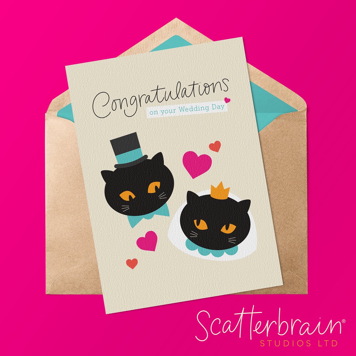 Larks_head's tweet photo. @pglivelondon starts today &amp; @larks_head hope to see you there. This cute card artwork is by Scatterbrain Studios - purrfect as we enter peak wedding season in the UK. Contact us at @larks_head for licensing opportunities with Scatterbrain Studios' artwork. #PGLive https://t.co/YJn8IAiALI