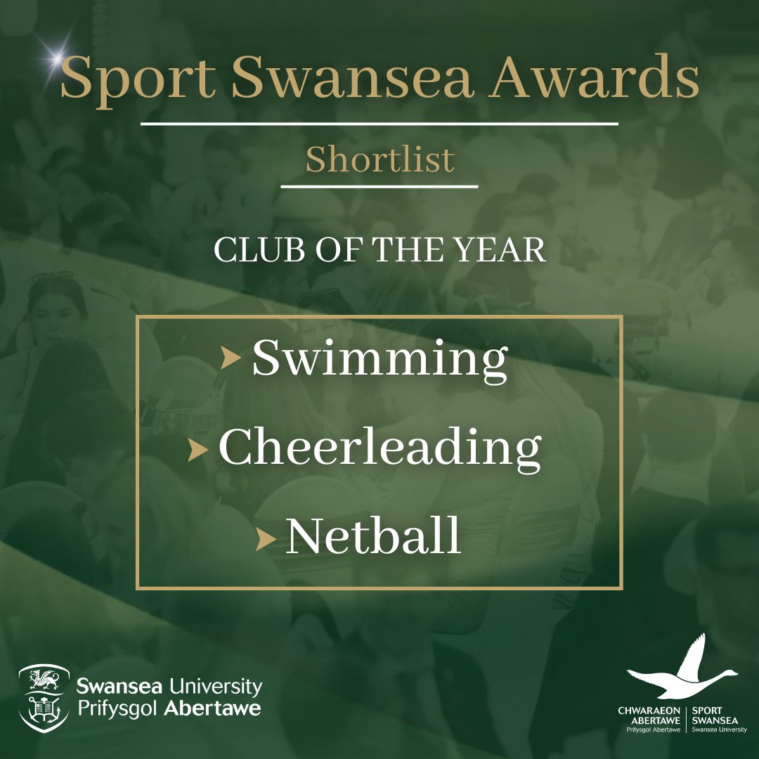 Sport Swansea Awards shortlist 2023🏆

The clubs who have been shortlisted for the 'Club of the year' award are Swimming, Cheerleading and Swimming👏

Keep an eye out for the last two shortlist announcement's tomorrow😃