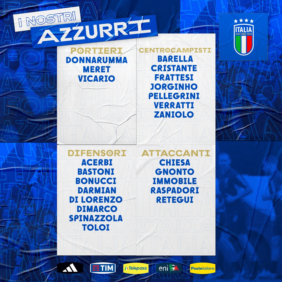 #Nazionale 🇮🇹
La lista dei 23 convocati del Ct Mancini per le Finals di Nations League 🏆

Gli #Azzurri scenderanno in campo il 15/6 nella semifinale contro la #Spagna 🇪🇸

La notizia 👉🏻 tinyurl.com/yw3d9ywc

#NationsLeague #VivoAzzurro