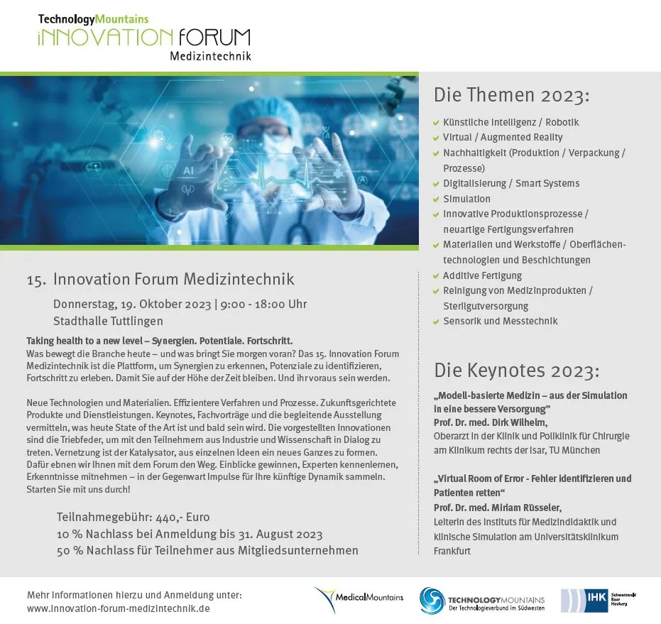 🔥 15. Innovation Forum Medizintechnik in #Tuttlingen // Die Anmeldung ist hier möglich ➡ buff.ly/3oEGrTf