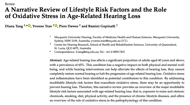 MQ Linguistics (@mqlinguistics) on Twitter photo "A Narrative Review of Lifestyle Risk Factors and the Role of Oxidative Stress in Age-Related Hearing Loss" by <a href="/DianaTang20/">Diana Tang</a> Yvonne Tran <a href="/BaminiGopinath/">Prof Bamini Gopinath</a> mdpi.com/2076-3921/12/4… Read more about <a href="/MuHearing/">MU Hearing</a> here mq.edu.au/about/about-th… "A Narrative Review of Lifestyle Risk Factors and the Role of Oxidative Stress in Age-Related Hearing Loss" by <a href="/DianaTang20/">Diana Tang</a> Yvonne Tran <a href="/BaminiGopinath/">Prof Bamini Gopinath</a> mdpi.com/2076-3921/12/4… Read more about <a href="/MuHearing/">MU Hearing</a> here mq.edu.au/about/about-th…