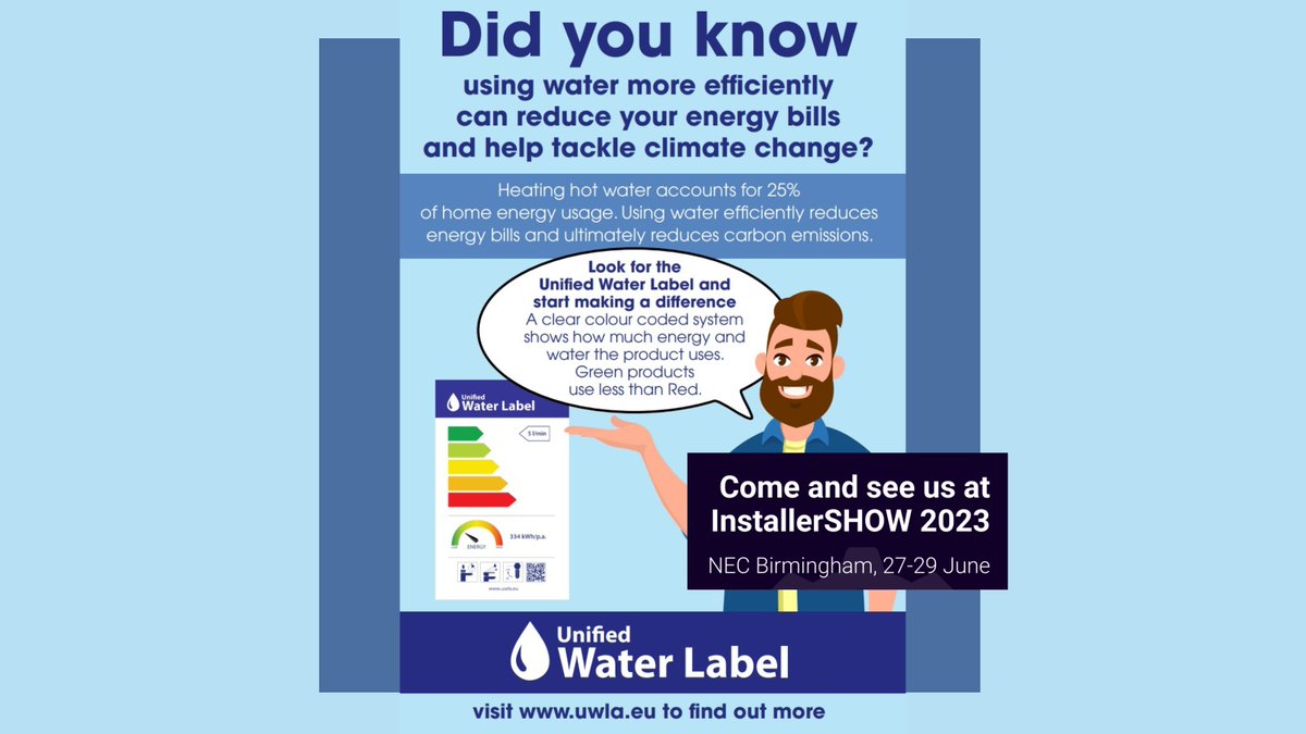 Only 3 weeks to go @Installer_Show. Come and see us for a chat, STAND A12, 27-29 June, NEC Birmingham. 

#waterefficiency #labellingscheme #environment #sustainablefuture #exhibition2023 #installershow2023 #UWLA #unifiedwaterlabel