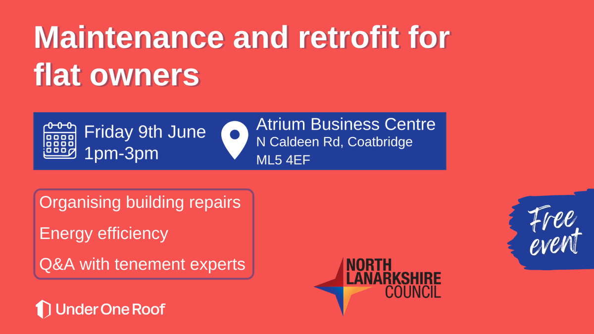 Under One Roof Scotland (@underoneroofsco) on Twitter photo 📣Don't miss our upcoming free event with <a href="/nlcpeople/">NorthLanCouncil</a>. Join us to learn about tenement maintenance and management, retrofit, and energy efficiency. Find out more and book your place today👉bit.ly/3BznqVj 📣Don't miss our upcoming free event with <a href="/nlcpeople/">NorthLanCouncil</a>. Join us to learn about tenement maintenance and management, retrofit, and energy efficiency. Find out more and book your place today👉bit.ly/3BznqVj