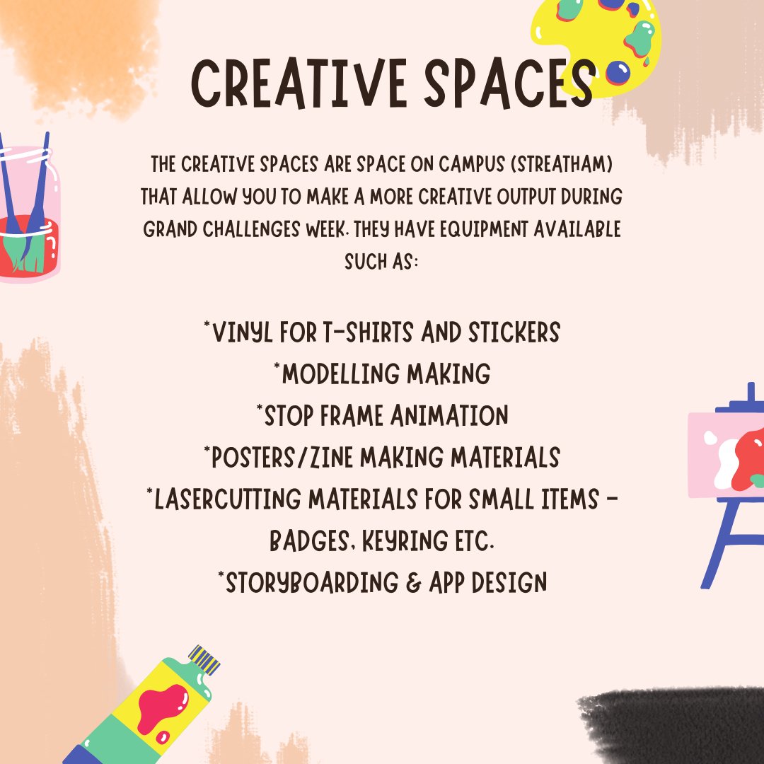 Do you want to get creative with your Grand Challenges project? Come along to the introductory session for the creative spaces to find out more about what resources are available to you during Grand Challenges Week. You can find out more on our website: ex.ac.uk/gcweek