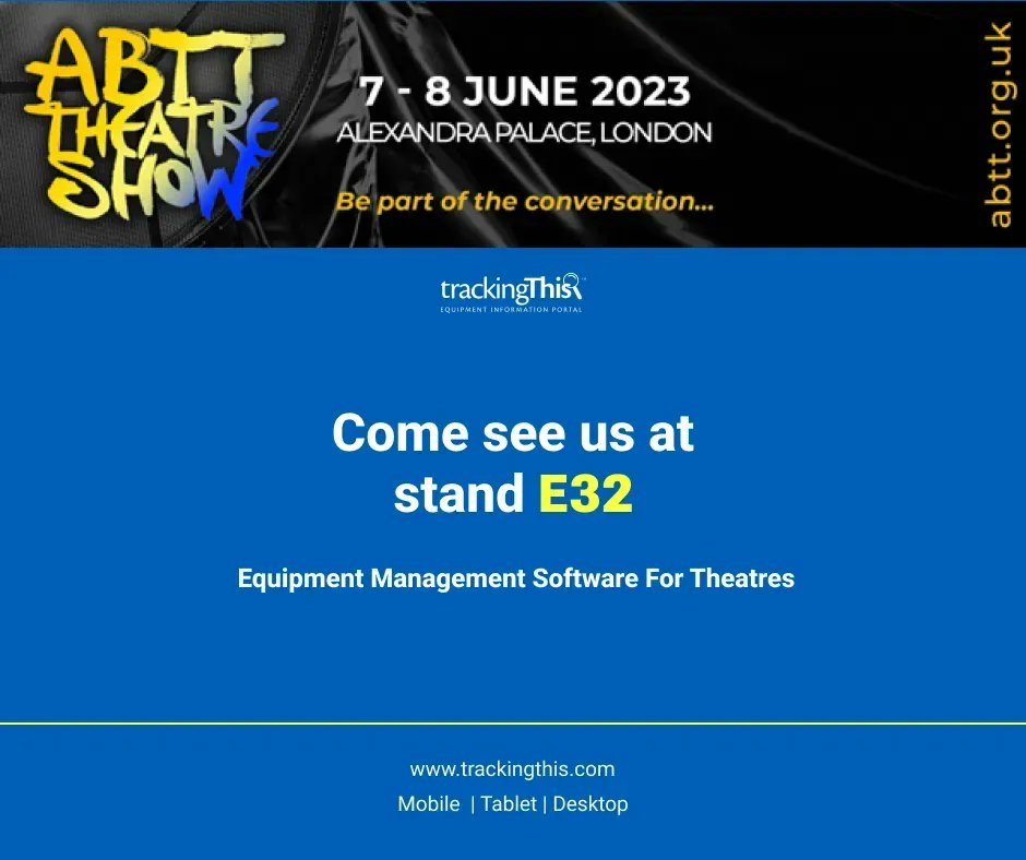 We will be exhibiting today at the #ABTTTheatreShow - come and join @trackingThis on stand E32!

See you at the Palace!