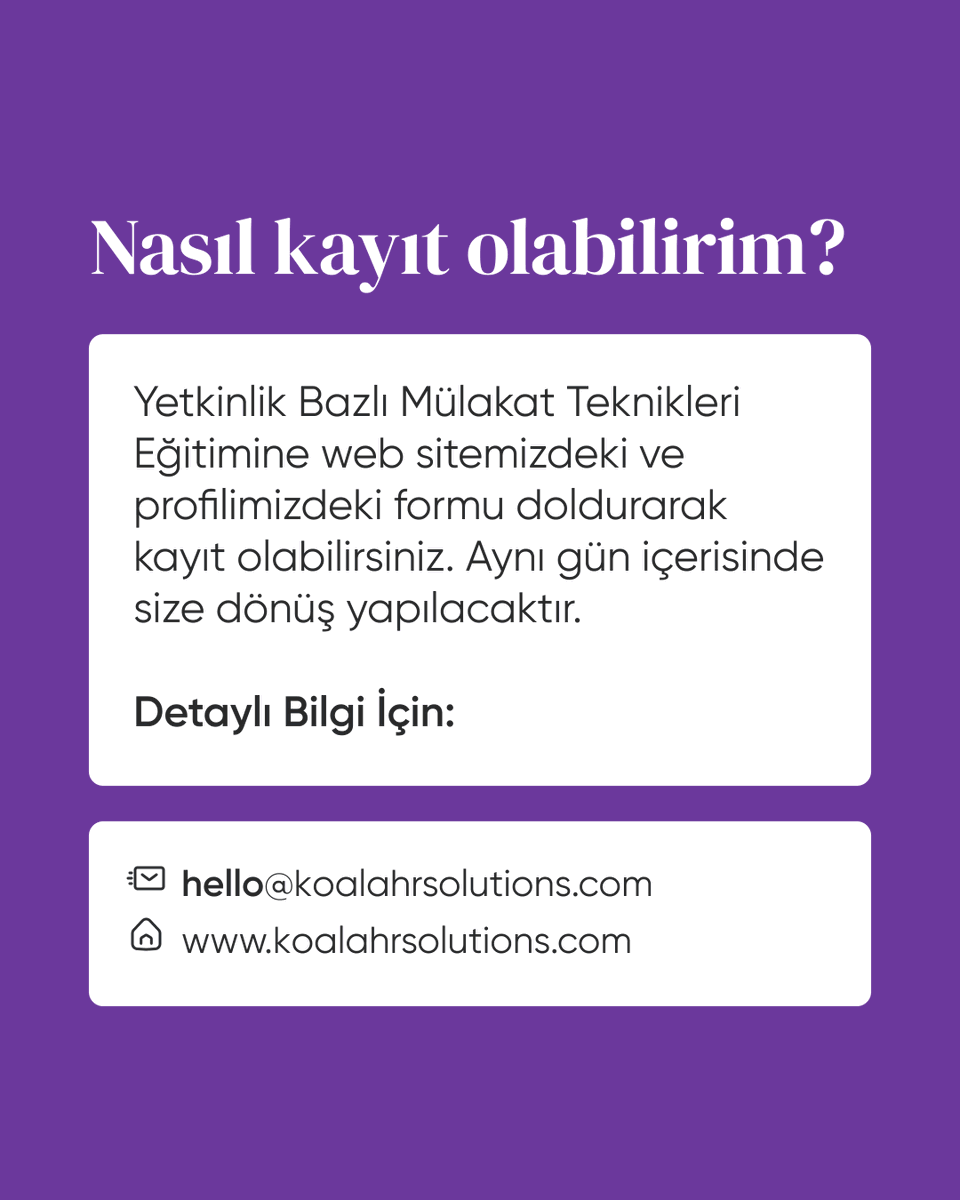 İşe alım süreçlerinde doğru adaya ulaşmanızı ve aradığınız yetenekleri en hızlı şekilde firmanıza kazandırmanızı sağlayacak 3 günlük eğitimimiz için kontenjan dolmadan yer ayırtmak istiyorsanız aşağıdaki linke bekliyoruz.🥰 📌koalahrsolutions.com/yetkinlik-bazl… #iPhone14 #eğitim #borsa