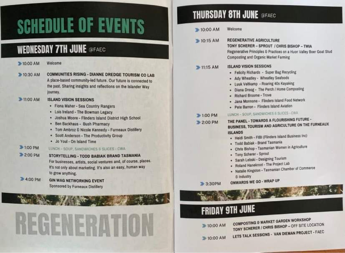 Just some of the conversations happening at the #FurneauxFuturesForum on #FlindersIsland this week! A fantastic opportunity to showcase #regeneration in all its forms. #tourism #Tasmania #politas #communityengagement #circulareconomy #regionaldevelopment