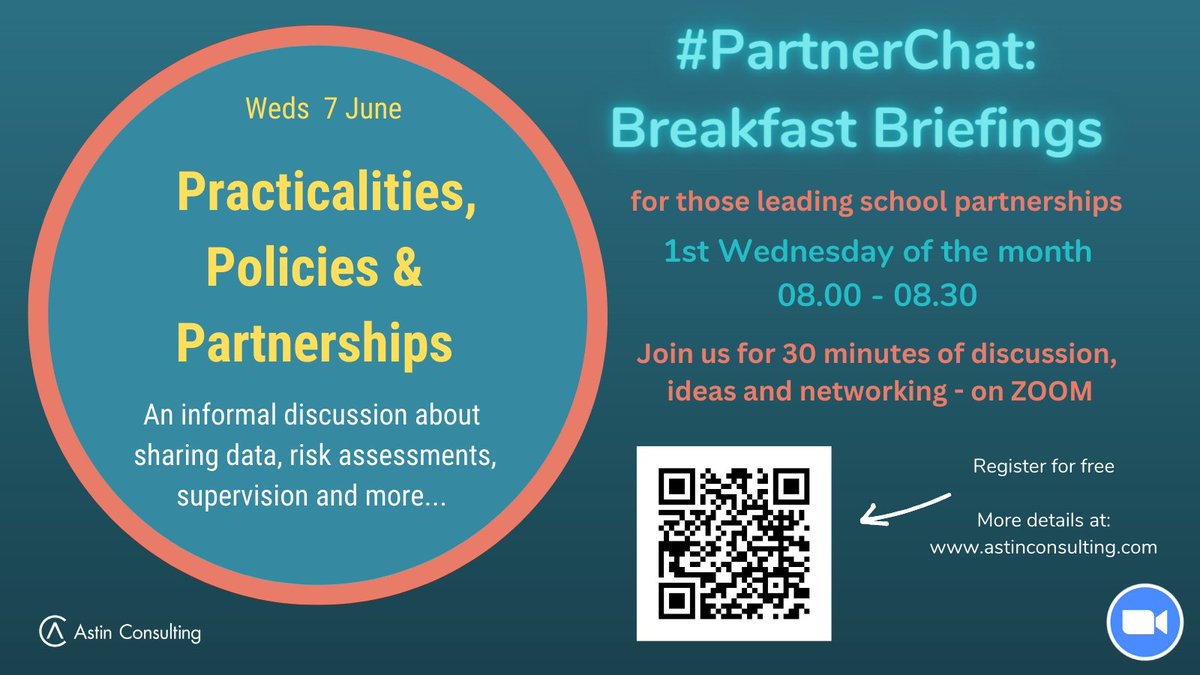 2 free events for partnership leads tmrw:
1. Breakfast Briefing, 8am
Can we share data, staff, minibuses across schools to make p'ships easier to manage? Please come & join the chat - REGISTER TODAY!
astinconsulting.com/events/partner…