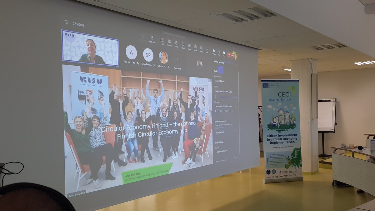 The next speaker at the <a href="/EuropeCECI/">CECI Interreg Europe project</a>  final event, <a href="/AnnukkaBerg/">Annukka Berg</a>, inspires us with #circulareconomy hubs &amp; promotion of related #consumers services <a href="/kiertotalous_FI/">Kiertotalous-Suomi</a> as well as appreciates the work of CECI &amp; <a href="/LABfinland/">LABfinland</a> <a href="/PHliitto/">Päijät-Hämeen liitto</a> <a href="/interregeurope/">Interreg Europe</a>