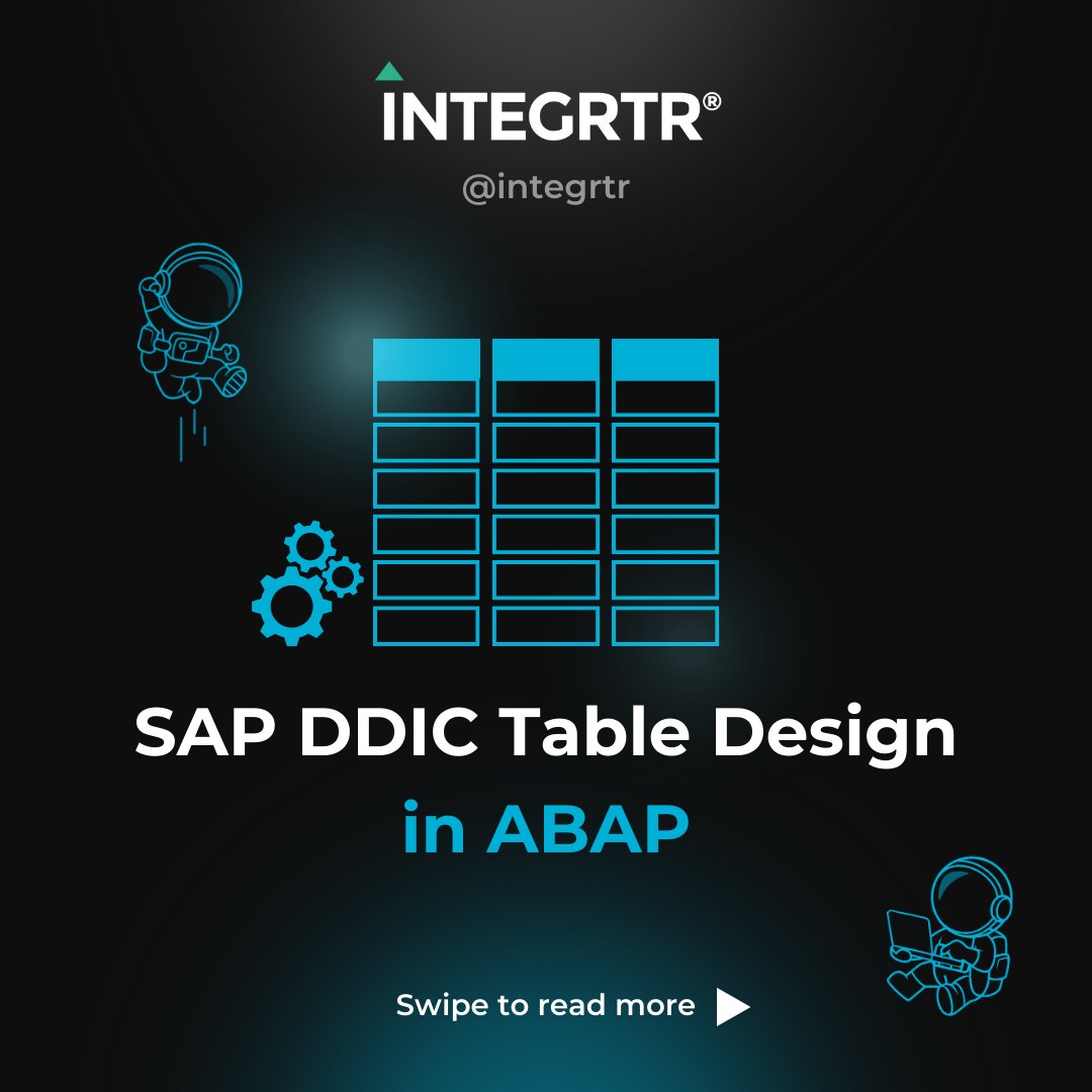 integrtr's tweet image. Mini Learning 📚 | SAP Data Dictionary (DDIC) Table Design

SAP DDIC Table Design is an essential tool for #ABAP Developers working with #SAP systems. 
Learn about it &amp;amp; how it can help you in our latest #miniLearning👇

#DataDictionary #INTEGRTR  #INTEGRTRAcademy  #LearnAndShare
