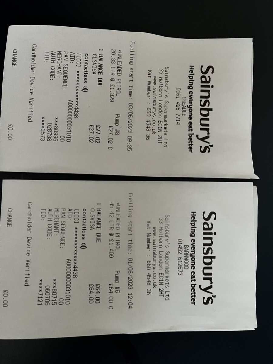 @sainsburys Please explain why on 01/06/23 I paid £1.409 per litre unleaded at Sainsburys Barnwood and 2 days later paid £1.329 for the same product at Sainsburys Cheadle? Barnwood is still at the high price today. #ripoffbritain #feelingmugged @gmb