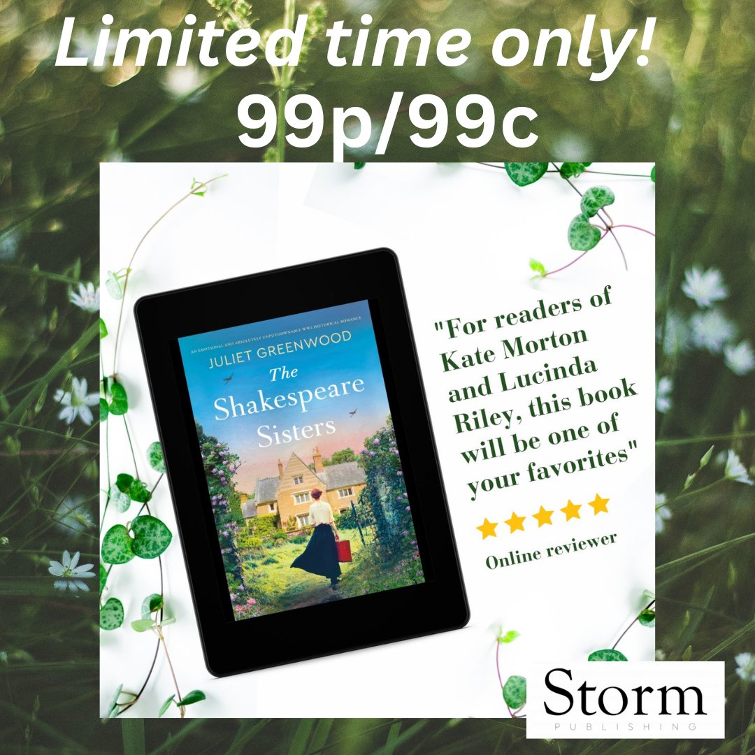 My #TuesNews @RNAtweets is that #TheShakespeareSisters @Stormbooks_co  is currently a #99p/#99c #kindle #deal 
Here: geni.us/50-Storm
 Four sisters, an ivy choked estate near Stratford-upon-Avon, and a mystery to be solved...📚📚#HistoricalFiction #WW2 #Romance #amreading