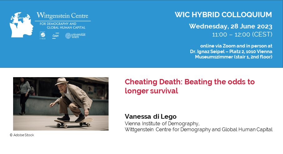 WiCVienna's tweet photo. 4/4
On June 28, @v_dilego will present her research from the @LETHE_ERC project

This #FormalDemography work is connected to Jim Vaupel’s seminal work on resuscitation &amp; second-chance models, as well as his focus on extreme #longevity.

🔗 Registration: https://t.co/WRJMjgeplz https://t.co/8v00NnDMPs