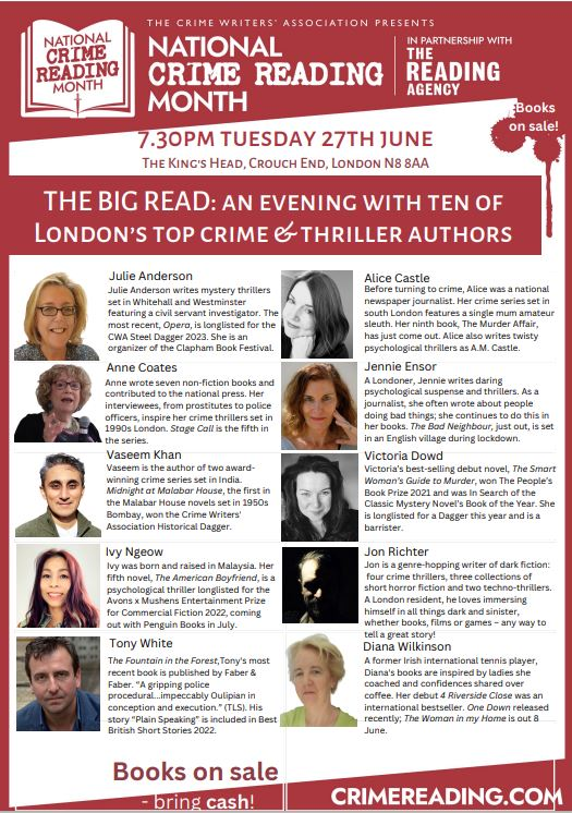 This is going to be absolutely fantastic! Some great authors reading here. There'll be book signings and sales too. Part of National Crime Reading Month. #PickUpAPageTurner @Jennie_Ensor