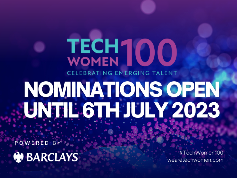 NOMINATIONS OPEN! 🥳

You can now nominate until 6th July 2023 for this year's #TechWomen100 Awards 🙌🏽 

We are so excited to begin our annual search for remarkable #womenintech to celebrate their stories 💙✨

bit.ly/TW100x23