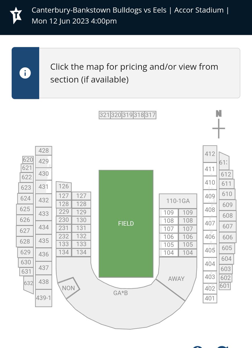 A strange way to entice fans to attend #NRL games
- No GA tickets available (does anyone believe they're sold-out?)
- 1/2 the GA area hidden
- Most bays unavailable

Seems an active effort to ensure crowds are small. Would love some clarity here @AccorStadium @NRL_Bulldogs