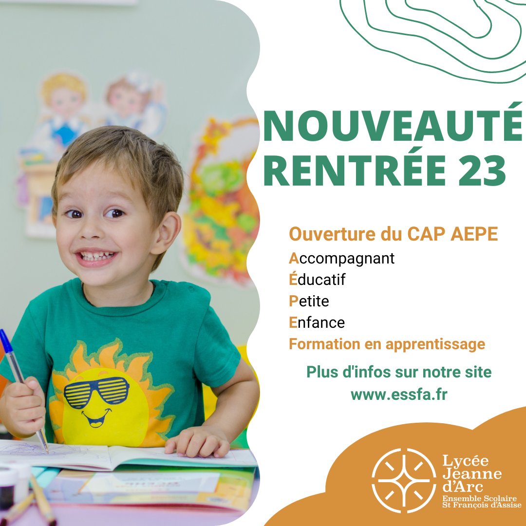 lyceejarennes's tweet photo. 💡 À la recherche d'une carrière enrichissante dans le domaine de la  petite enfance ? Ne cherchez plus ! Rejoignez le lycée Jeanne d'Arc et obtenez votre CAP AEPE. ! #CAPAEPE  #Formation #Enfance #Rennes #Apprentissage
👉https://t.co/A56UHsDX0n https://t.co/STi0UuNtyB