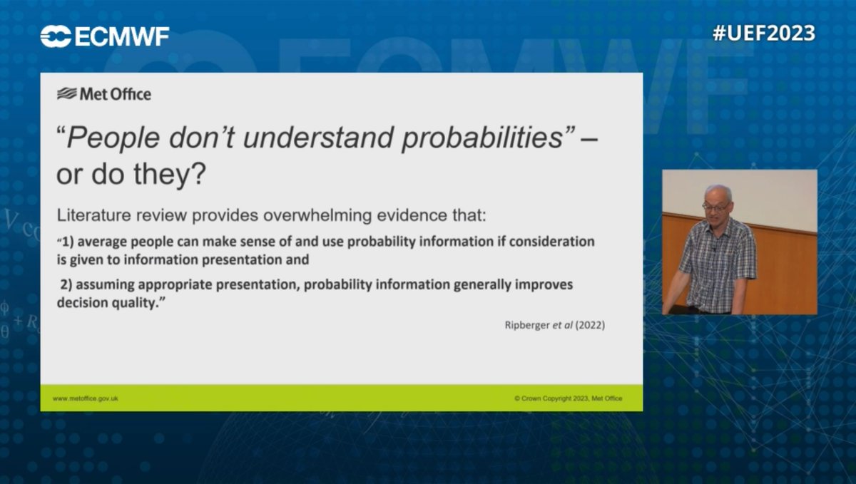 gpbalsamo's tweet image. #UEF2023 Day-2 started with @Metoffice Ken Mylne’s presentation on #NWP #EnsembleForecasting with several examples &amp;amp; demystifying the “people perception of probabilities” as documented by Ripberger et al.
doi.org/10.1175/WCAS-D…

Check Ken’s presentation👉 events.ecmwf.int/event/328/