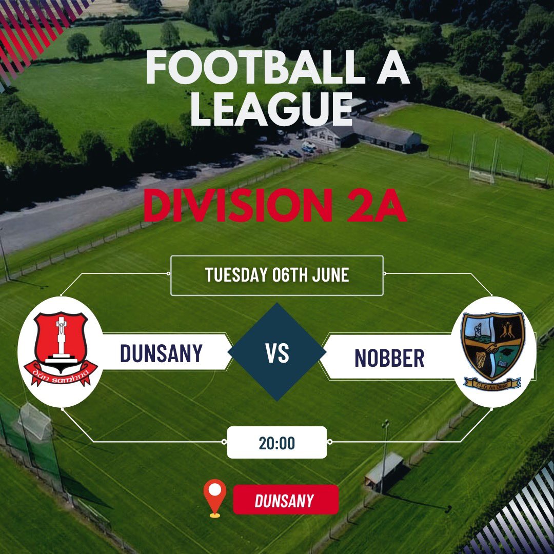 Football A League - Division 2A

Dunsany 🆚 @nobbergfc 

🗓️ Tuesday, June 6th /🕐 20:00.

📍Dunsany 

🔴⚪️🏐