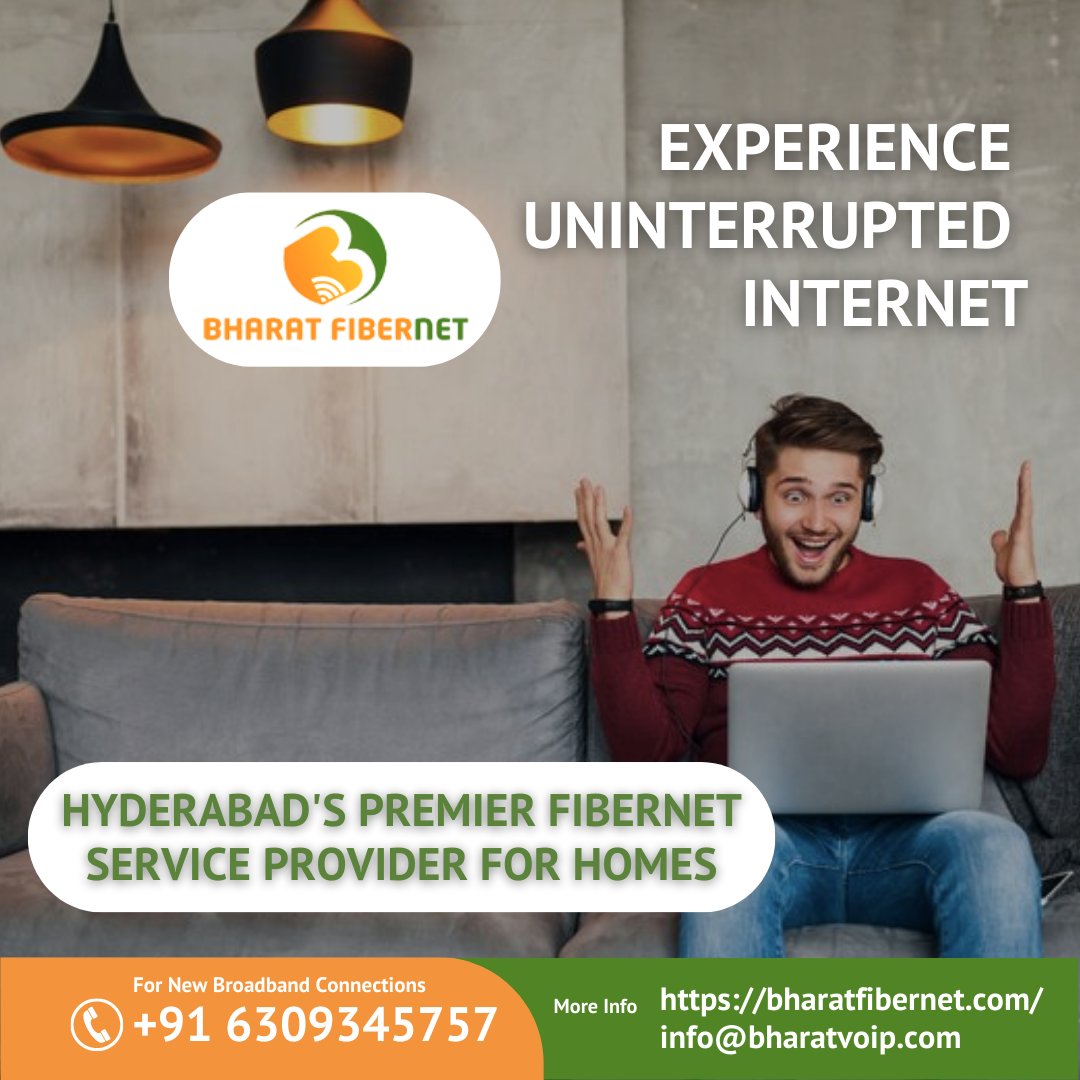 🏠🌐 Experience #UninterruptedInternet at home with #BharatFibernet! We are thrilled to be Hyderabad's #PremierFibernetServiceProvider for homes. 🚀💻
✅ #BlazingFastSpeeds
✅ #ReliableConnectivity
✅ #UninterruptedInternetService
#BroadbandConnection #homebroadbandservices