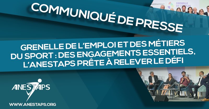 [#EmploiMetierSport ⚙️]

✅ Le #Grenelle marque une avancée majeure vers une meilleure articulation des formations dans le #sport, combat historique de l'ANESTAPS !

🤝 La construction d'un langage commun se fera nécessairement avec et pour les jeunes.

➡️ anestaps.org/2023/06/06/gre…