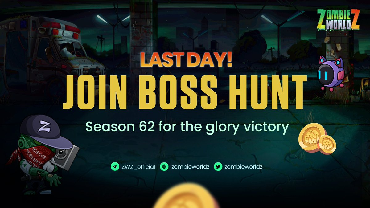 💥ONE DAY LEFT - THE BOSS HUNT SEASON 62 WILL END💥

🎮 Thousands of heroes from all over the world have already joined the battles to defeat the Zombie bosses. 

💎 Precious rewards are waiting for their owners!

👉Details: t.me/zombieworldz/9…

#ZombieWorldZ #ZWZ