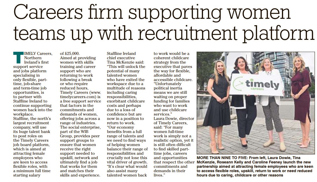 Staffline is proud to partner with @TimelyCareers supporting female employees back into the workplace.