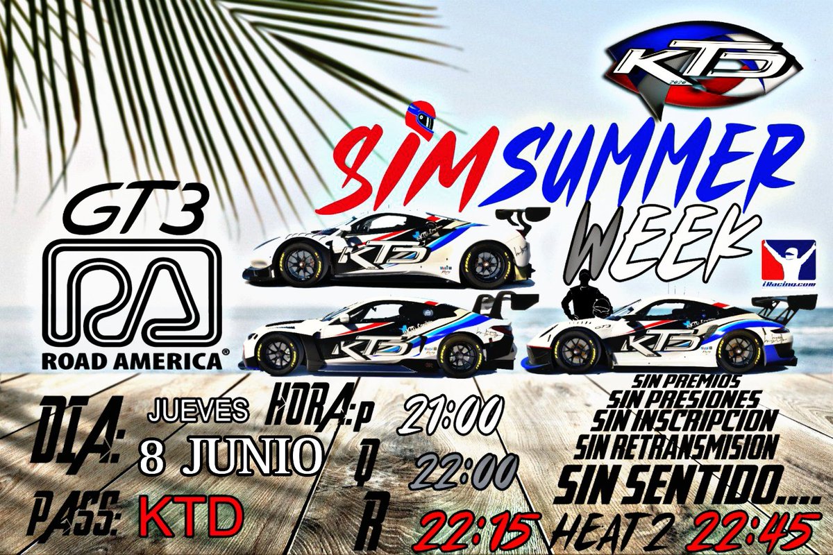ktd_competicion's tweet photo. Estamos pensando animar la semana 13 con una host con Práctica 1h, Qualy y 2 mangas de 20 min,la última invertida la parrilla  con la combi gt3/R.América
Único requisito respeto en pista/chat e intentar disfrutar de nuestro hobby 
Estáis todos invitados 
https://t.co/0Eumy2P54u https://t.co/34Wr3Rbljl