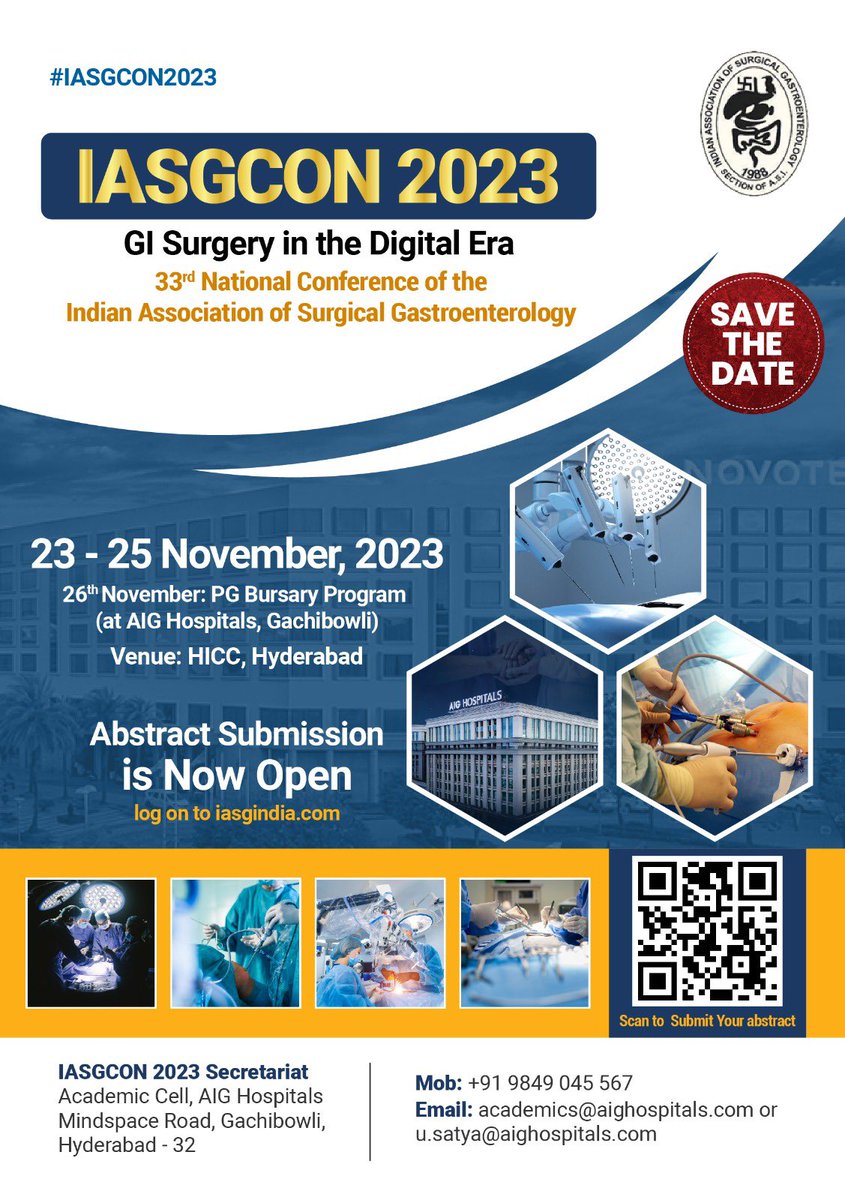 Abstract Submissions for #IASGCON2023 now open! Submit your entries for plenary, video sessions, oral posters and get an opportunity to present before the best of the best. Log on to iasgindia.com #SurgicalGI #GIOncology #HPBSurgery #AIGHospitals