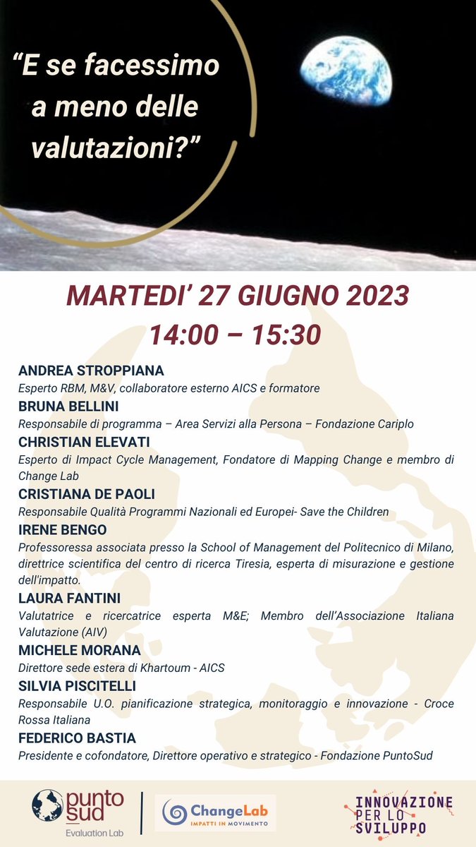 puntosud's tweet photo. Martedì 27 giugno @puntosud e #ChangeLab propongono un panel sull’utilità della valutazione all’interno dell'Open Day dell'Innovazione 2023 di Innovazione per lo Sviluppo.
Registrati subito
https://t.co/eW1qaEu6k4
@innovasviluppo 
@FondCariplo 
@CSP_live https://t.co/yfHkkqwDT7