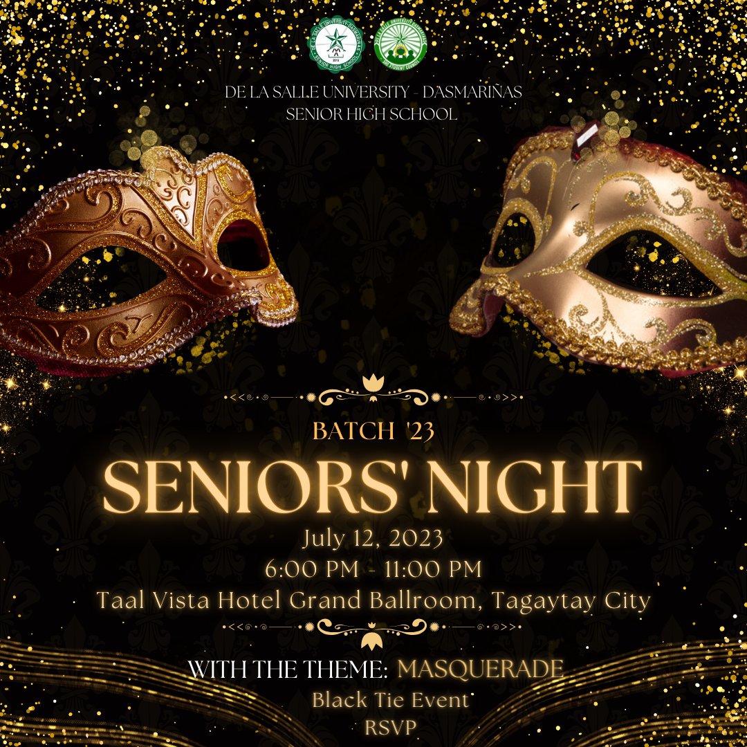 DLSUDHighSchool's tweet photo. DLSU-D SHS proudly presents 𝐁𝐚𝐭𝐜𝐡 ‘𝟐𝟑 𝐒𝐞𝐧𝐢𝐨𝐫𝐬' 𝐍𝐢𝐠𝐡𝐭. Calling all our Grade 12 students! This is your chance to shine and make lasting memories. On 𝐽𝑢𝑙𝑦 12, 2023, 𝑎𝑡 𝑇𝑎𝑎𝑙 𝑉𝑖𝑠𝑡𝑎 𝐻𝑜𝑡𝑒𝑙 𝐺𝑟𝑎𝑛𝑑 𝐵𝑎𝑙𝑙𝑟𝑜𝑜𝑚.

#possibilitiesbeginhere https://t.co/68QrqV7rnG