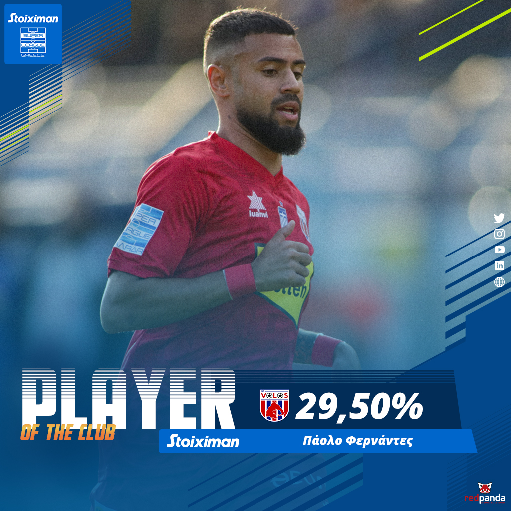 Stoiximan Player Of The Club του <a href="/fcvolos/">VOLOS FC</a> ο Πάολο Φερνάντες.

Αναλυτικά εδώ t.ly/TP7q

#slgr #StoiximanSuperLeague #PlayerOfTheClub #POTC #Volosfc #Fernandes #Stoiximan #Football