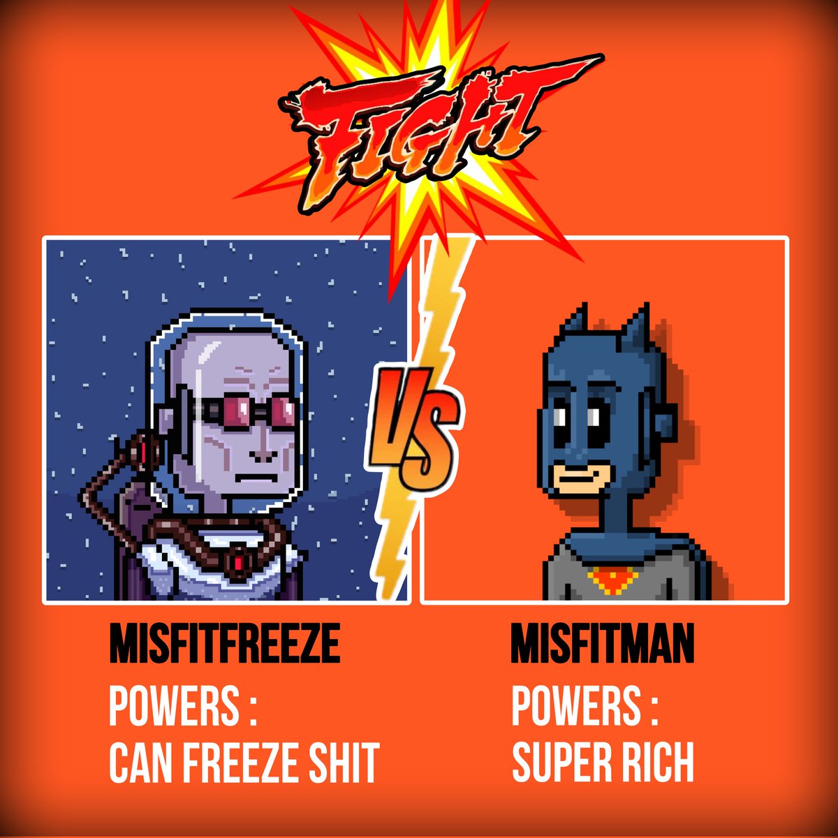 MISFITS! 🟧🟧🟧🟧

We've had two kick ass fan-art submissions from @solg0dfather &amp; @PaungY_ 

But the question is, who would win in a fight?? 

3XWL to be won:

▪︎ Comment with: 🦇 or 🥶
▪︎ Follow - @OrdinalMisfits
▪︎ Like
▪︎Retweet 

48hrs ⏰️

#OrdinalMisfits #btc