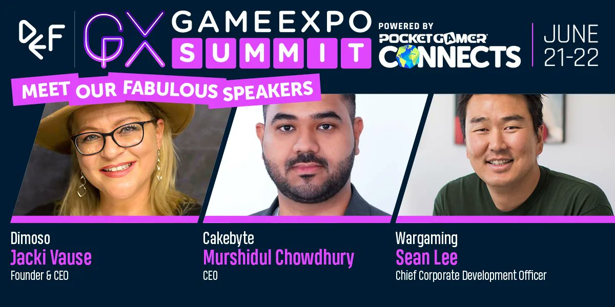 We’re beyond thrilled to reveal our latest speakers for the Dubai #GameExpoSummit!

⭐️ @DimosoAgency @Vausey
⭐️ Cakebyte’s Murshidul Chowdhury
⭐️ @Wargaming_net’s Sean Lee

🗓 June 21-22

🎫 bit.ly/3Bg95Nn

@DubaiDET @DxbEsportsFest

#DEF #GameExpo