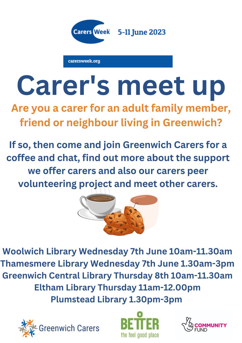 Carers Meet Up... Come along to find out what we do and meet other carers. #library #unpaidcarers #CarersWeek #volunteering