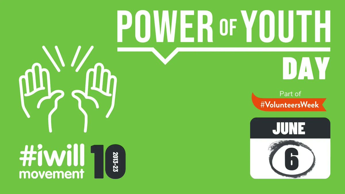 Today is #PowerOfYouthDay, a day to thank everyone involved in
#YouthSocialAction and inspire other young people. Find out how to get
involved at iwill.org.uk or @iwill_movement. #VolunteersWeek #iwill
