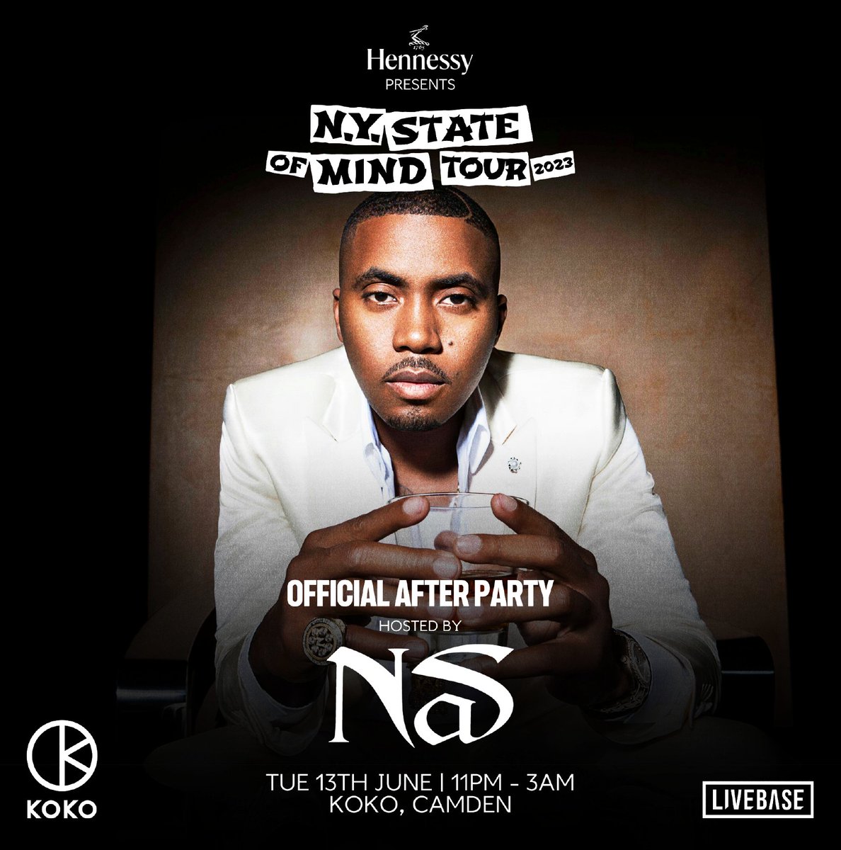ON SALE NOW: #KOKO and @Hennessy
celebrate 50 years of hip hop with the official ‘N.Y. State of Mind’ afterparty, hosted by @Nas. 

Tickets here: bit.ly/3MQbmnS