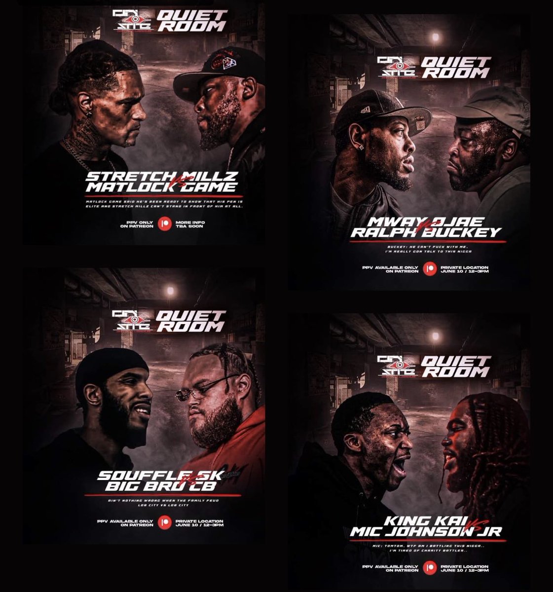 chino456's tweet photo. This weekend ‼️😈June 9th 
1st Up is the “ITS LEVELS” CRD
Tickets are still available or pay at the door… Then the very nxt day we have the “QUITE ROOM”🤫  This Card is PPV Only!! So be sure to subscribe to the Patreon app! This the wknd You Don’t want to miss🤘🏼
🗽🌪️🛣️🏚️ https://t.co/BM9JPXlljm