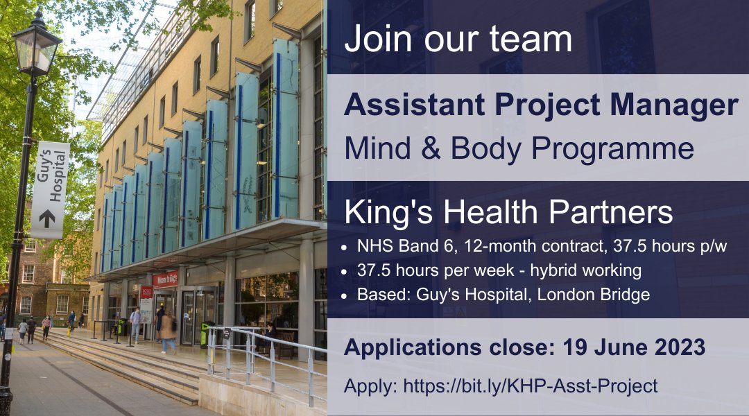 📣 NHS Band 6 Assistant Project Manager.

The fab <a href="/MindandBody_KHP/">Mind & Body Programme</a> team is recruiting. The successful candidate will help deliver improvement projects across <a href="/OxleasNHS/">Oxleas NHS</a> and <a href="/MaudsleyNHS/">NHS Maudsley</a> mental health trusts. 

🧵 1/