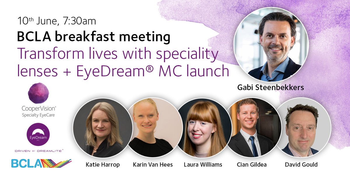 Join us at our BCLA Breakfast Meeting to find out how you can transform lives with speciality lenses. The FREE event is hosted by Gabi Steenbekkers &amp; Katie Harrop. Guest speakers include Karin van Hees, Cian Gildea, Laura Williams &amp; David Gould no7contactlenses.com/bcla-breakfast/