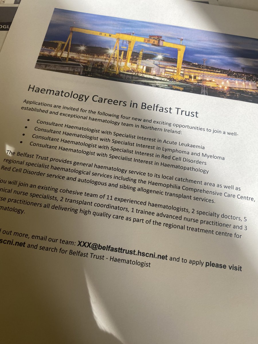 Spoiler alert - haematology consultant opportunities here in beautiful Belfast. Unsure? Come and see the city, the beaches, the glens and the mountains. I made the move - love it! Coming soon through official channels👀 <a href="/GaryBen75666640/">Gary Benson</a> <a href="/BelfastTrust/">Belfast Trust</a> <a href="/BritSocHaem/">BSH - Haematology</a> <a href="/bmj_latest/">The BMJ</a>