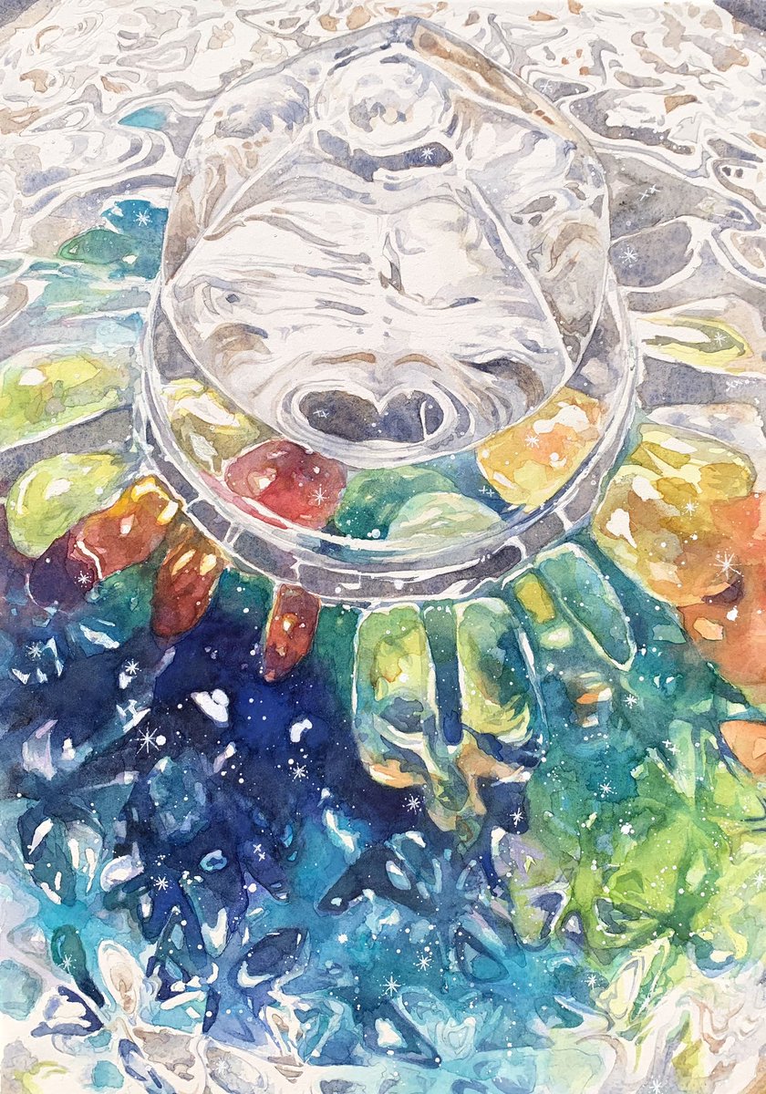 「ガラスのふた越しのガラス玉」|綿飴のイラスト