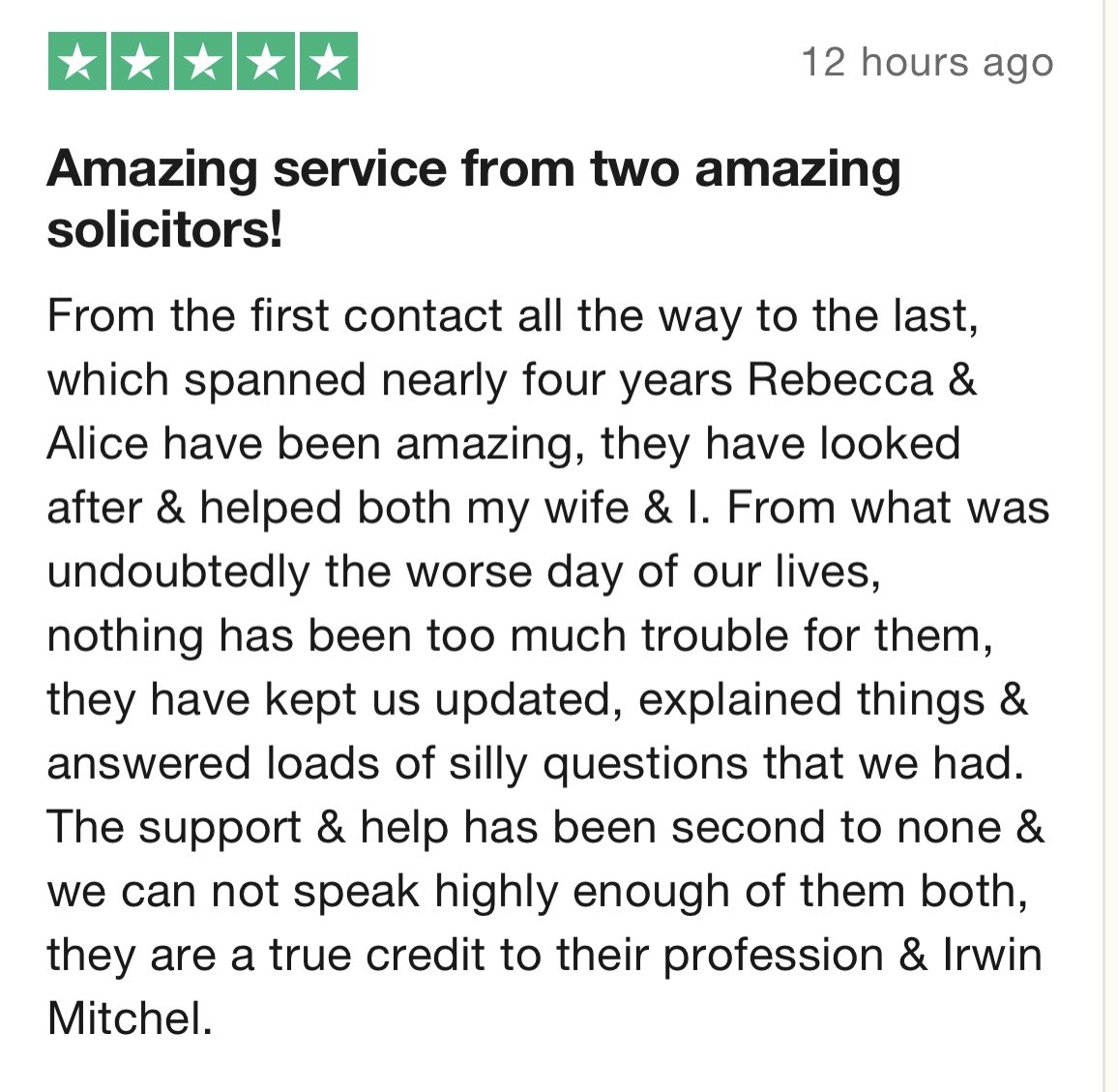 Always so lovely to receive a 5⭐️ review from one of our wonderul clients <a href="/PIandMedNeg/">Irwin Mitchell Personal Injury & Med Neg</a> #experthandhumantouch #happytuesday ⭐️⭐️⭐️⭐️⭐️