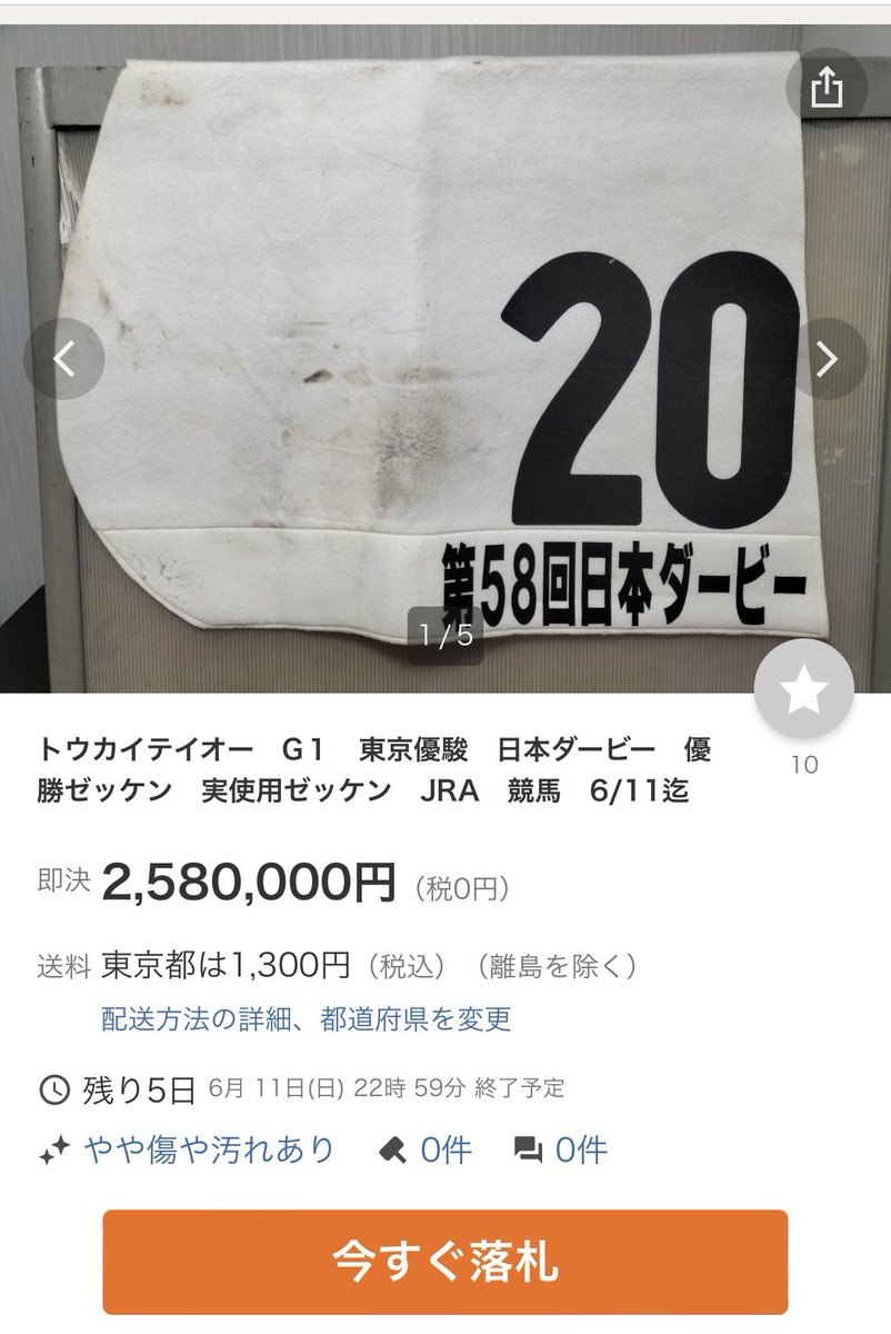 トウカイテイオー 1991年日本ダービー レプリカゼッケン（競馬