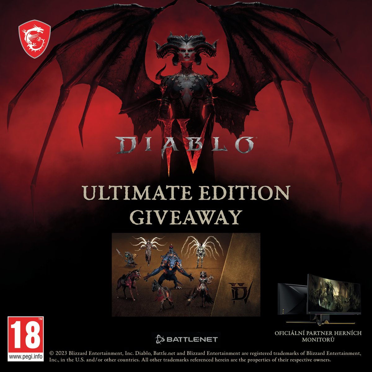 Jako oficiální partner herních monitorů chceme s vámi a #DiabloIV oslavit pokračování této ďábelské řežby. 
👿 

Získejte možnost vyhrát 3 klíče Diablo IV ULTIMATE EDITION 

A co musíte udělat?

Sledovat a RT <a href="/MSI_czsk/">MSI CZ/SK</a> 
Sledovat <a href="/Diablo/">Diablo</a>   
Přidat komentář #MSIxDiabloIV