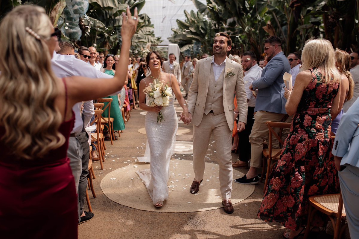 Mr &amp; Mrs. Our gorgeous #brideandgroom exiting their #weddingceremony at their #tenerife #bohowedding 

licandroweddings.com 

#licandroweddings #weddingplanner #weddingday #destinationweddings 

<a href="/puntadellomo/">Finca Punta del Lomo</a>